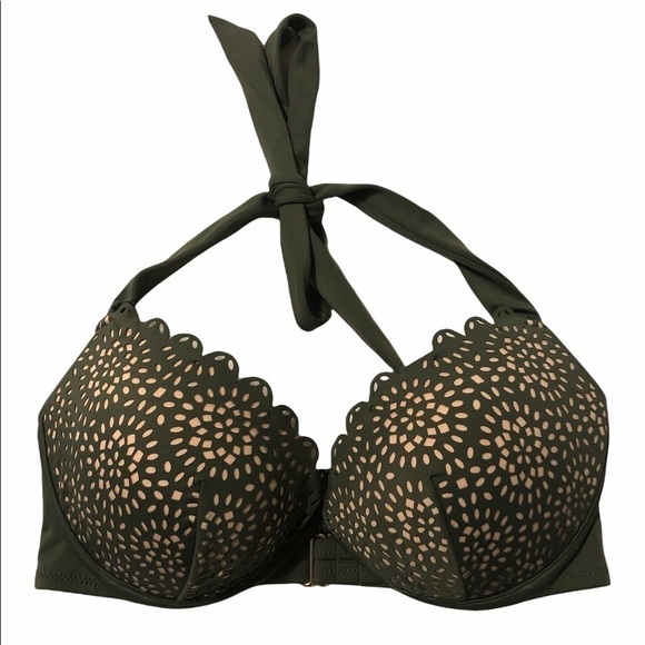 Shade & Shore Push Up Bikini Top Eyelet Halter Top 34D - Picture 1 of 4